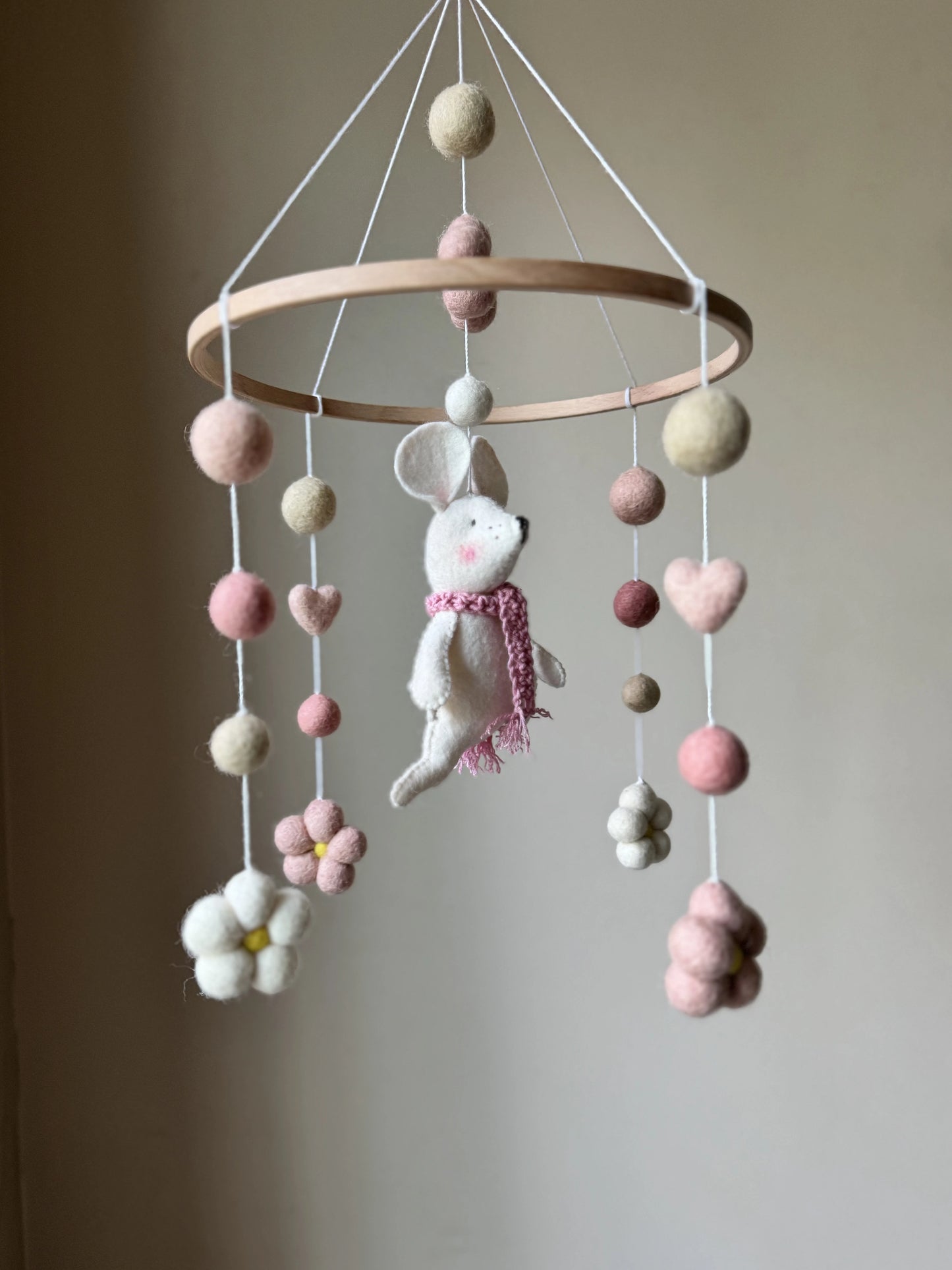 Handmade Mouse Baby Mobile – Felt Nursery Decor for Crib