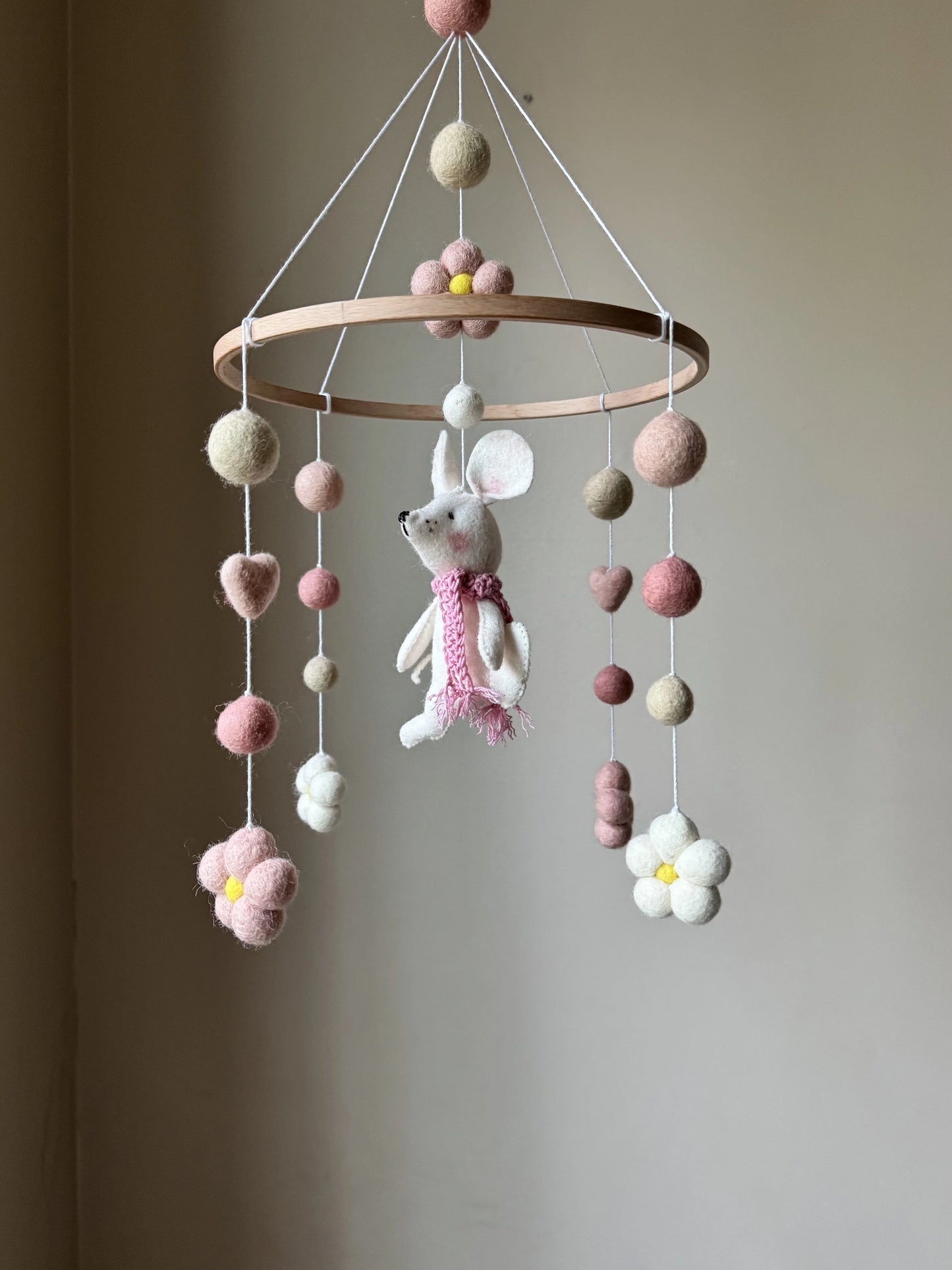 Handmade Mouse Baby Mobile – Felt Nursery Decor for Crib