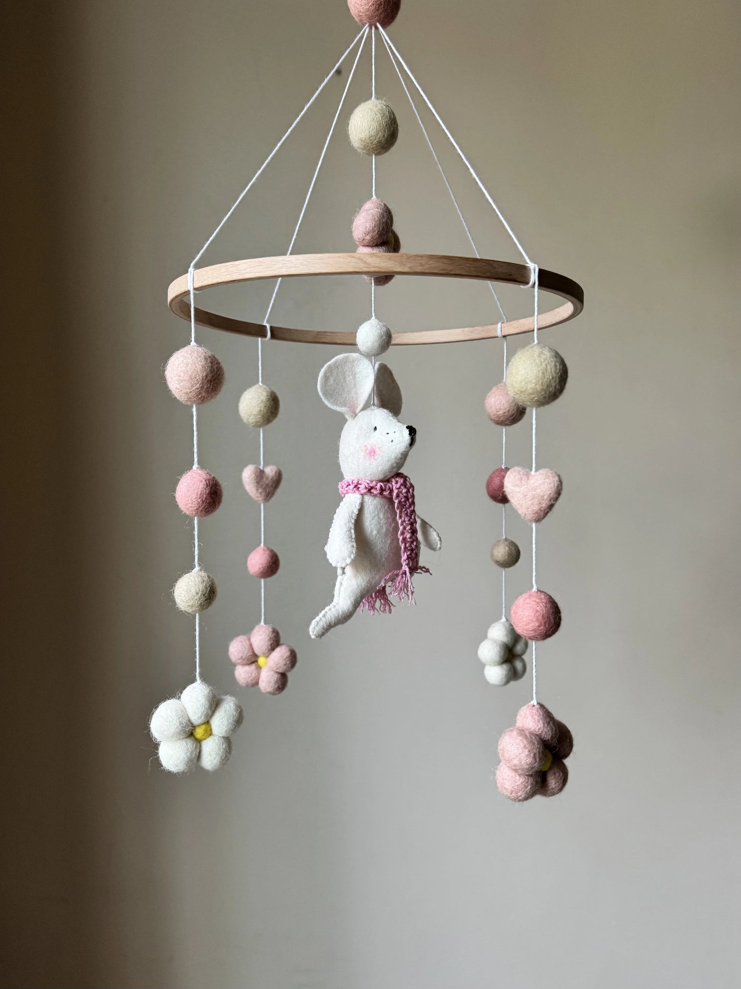 Handmade Mouse Baby Mobile – Soft Felt Nursery Decor for Crib