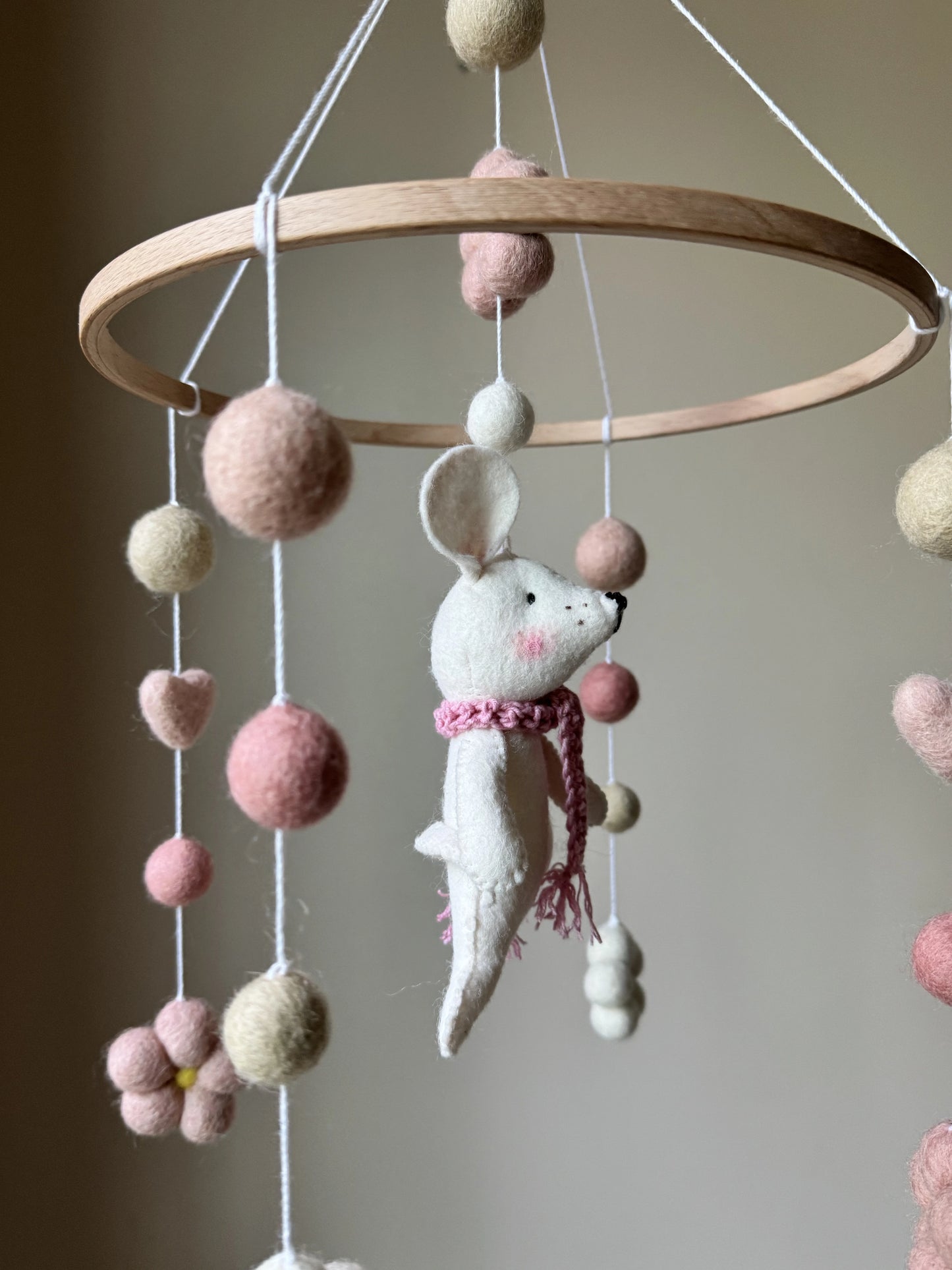 Handmade Mouse Baby Mobile – Soft Felt Nursery Decor for Crib