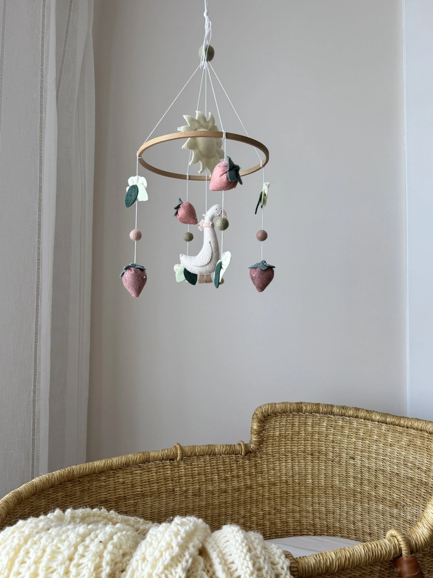 Goose Baby Mobile flower and sun– Farmhouse Felt Nursery Decor