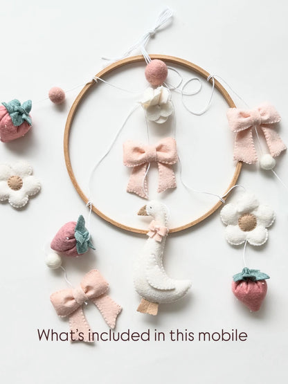 Goose Baby Mobile with Bow and Strawberries – Farmhouse Felt Nursery Decor - 2