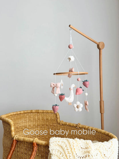 Goose Baby Mobile with Bow and Strawberries – Farmhouse Felt Nursery Decor - 3