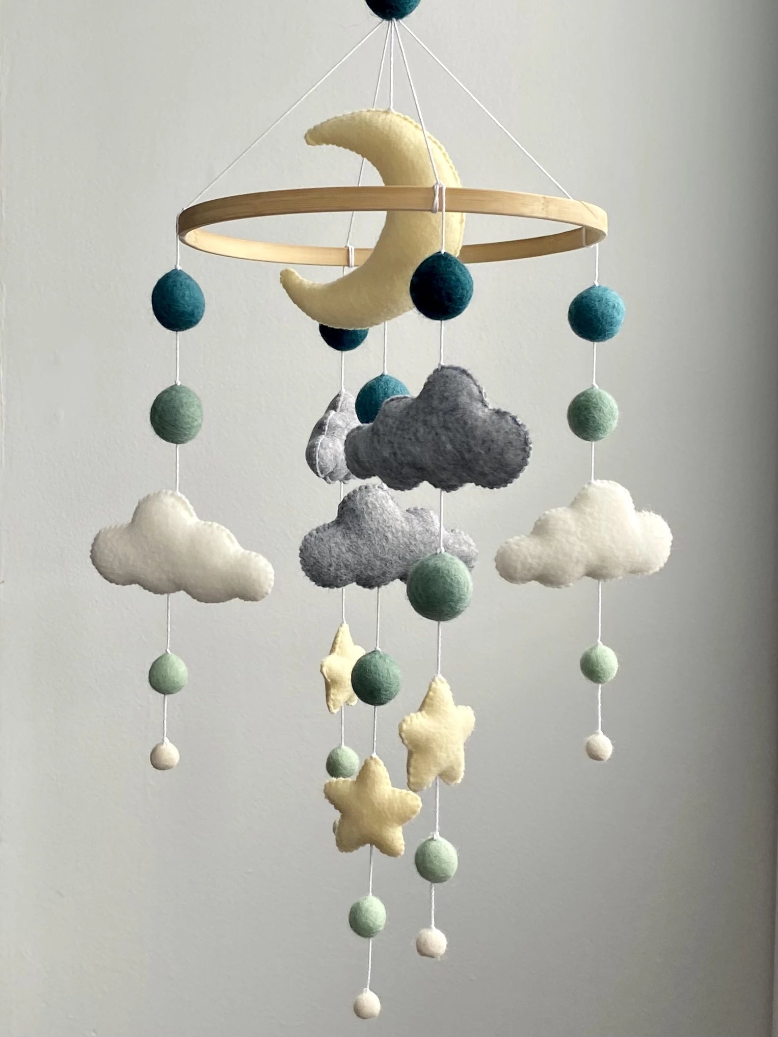Cloud baby mobile with moon and Pom Pom thumbnail - 5