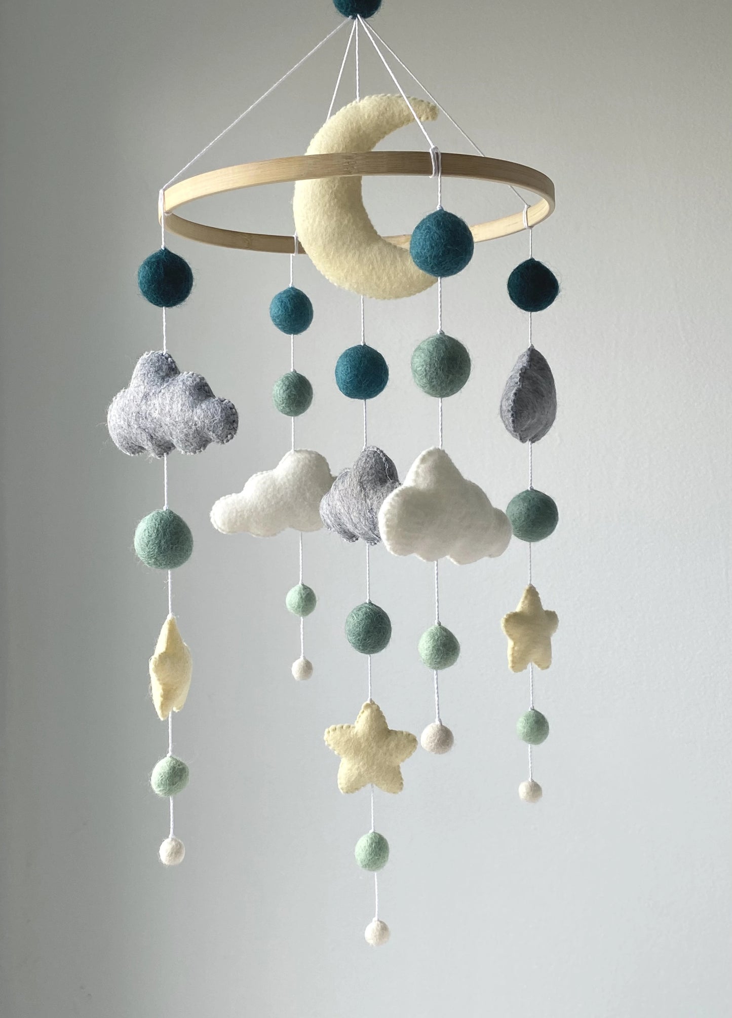 Cloud baby mobile with moon and Pom Pom