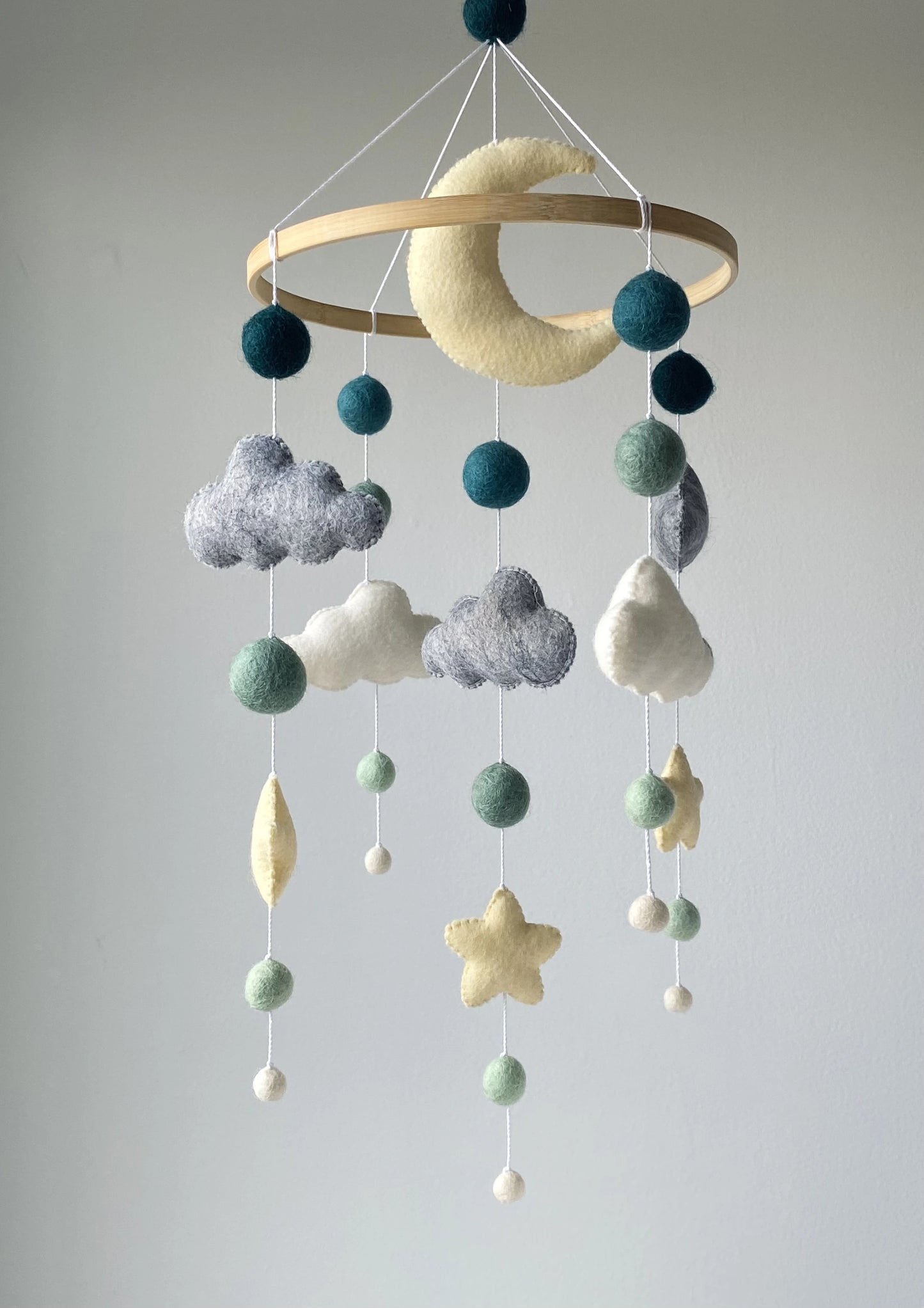 Cloud baby mobile with moon and Pom Pom