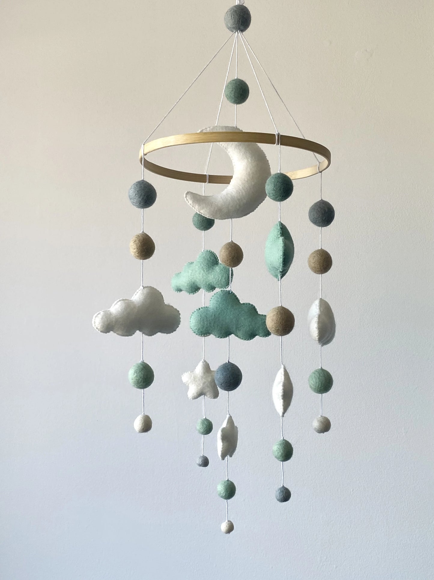 Cloud baby mobile with felt balls