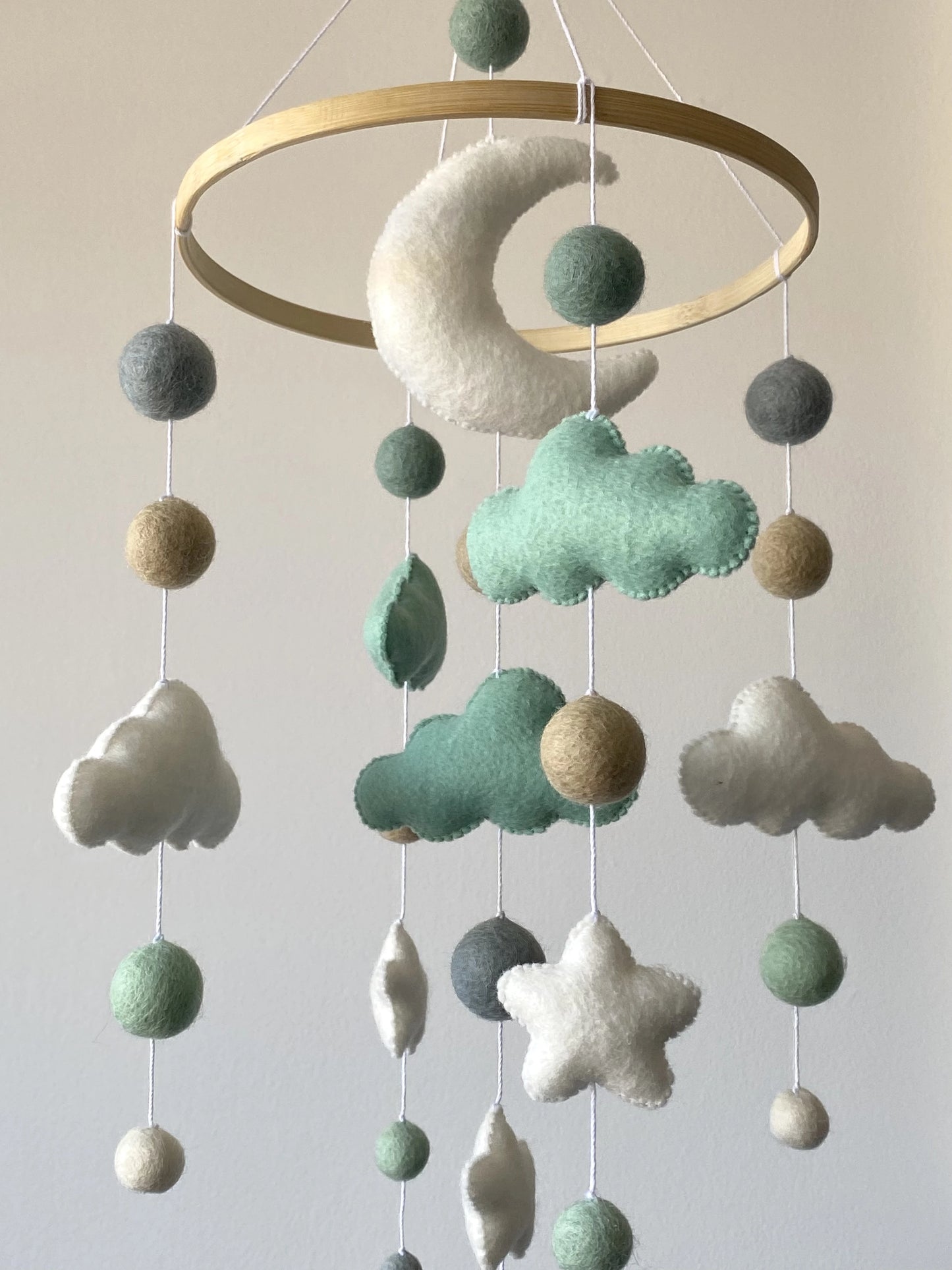 Cloud baby mobile with felt balls
