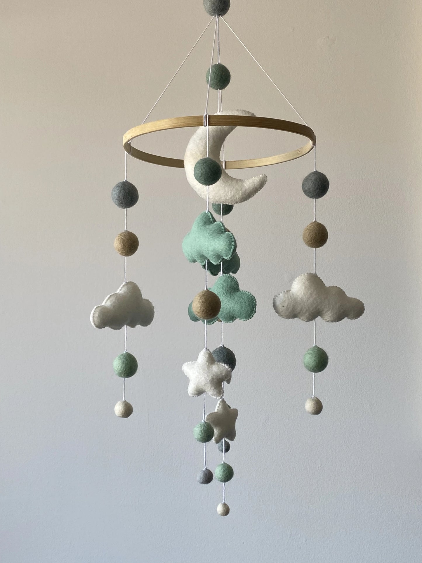 Cloud baby mobile with felt balls