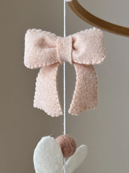 Bunny Baby Mobile with Bow - Neutral Felt Rabbit Crib Mobile for Nursery Decor - 3
