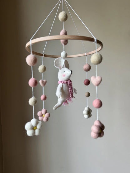 Handmade Mouse Baby Mobile – Felt Nursery Decor for Crib - 4