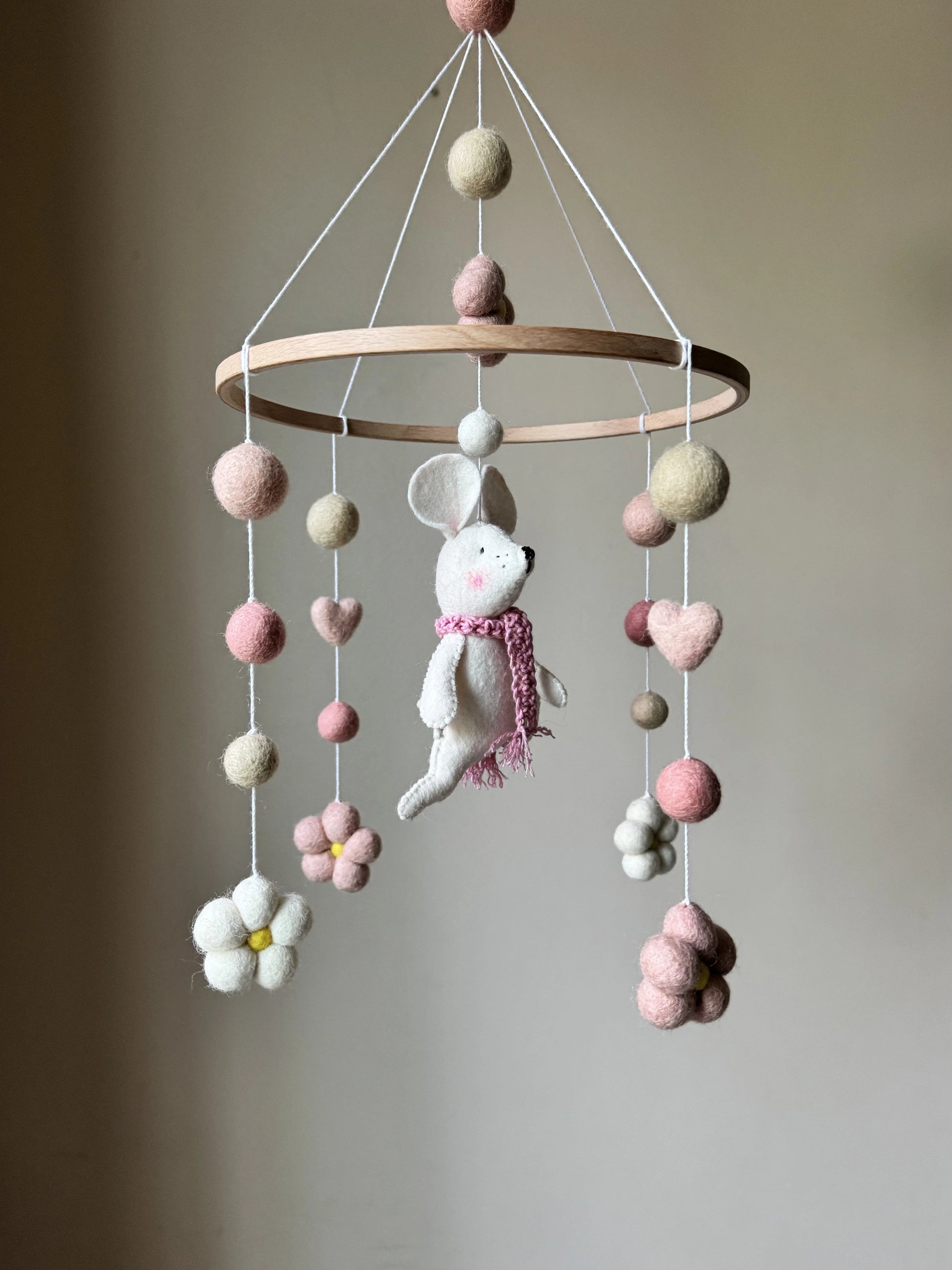 Handmade Mouse Baby Mobile – Felt Nursery Decor for Crib