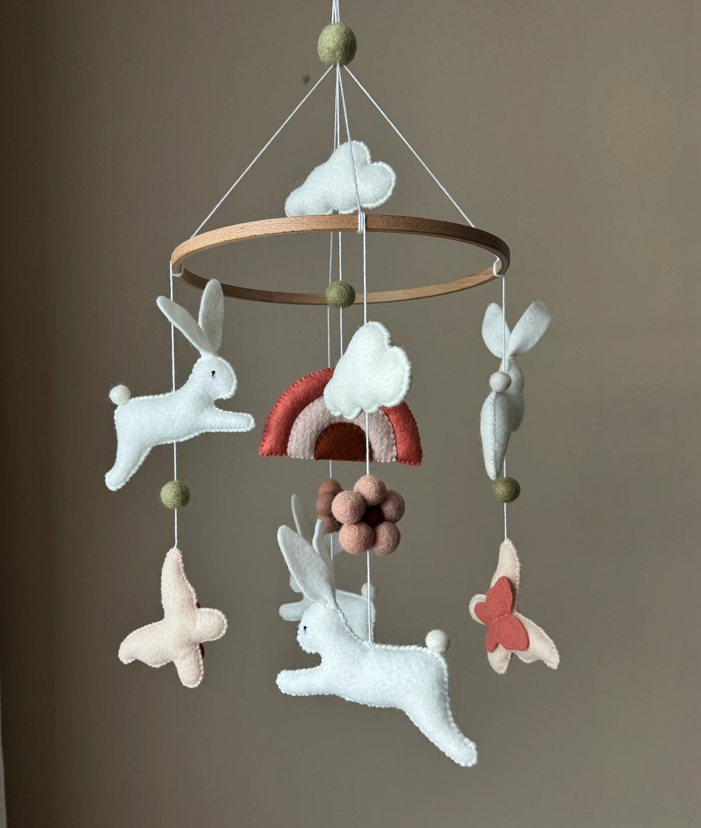 Rainbaw mobile with bunnies