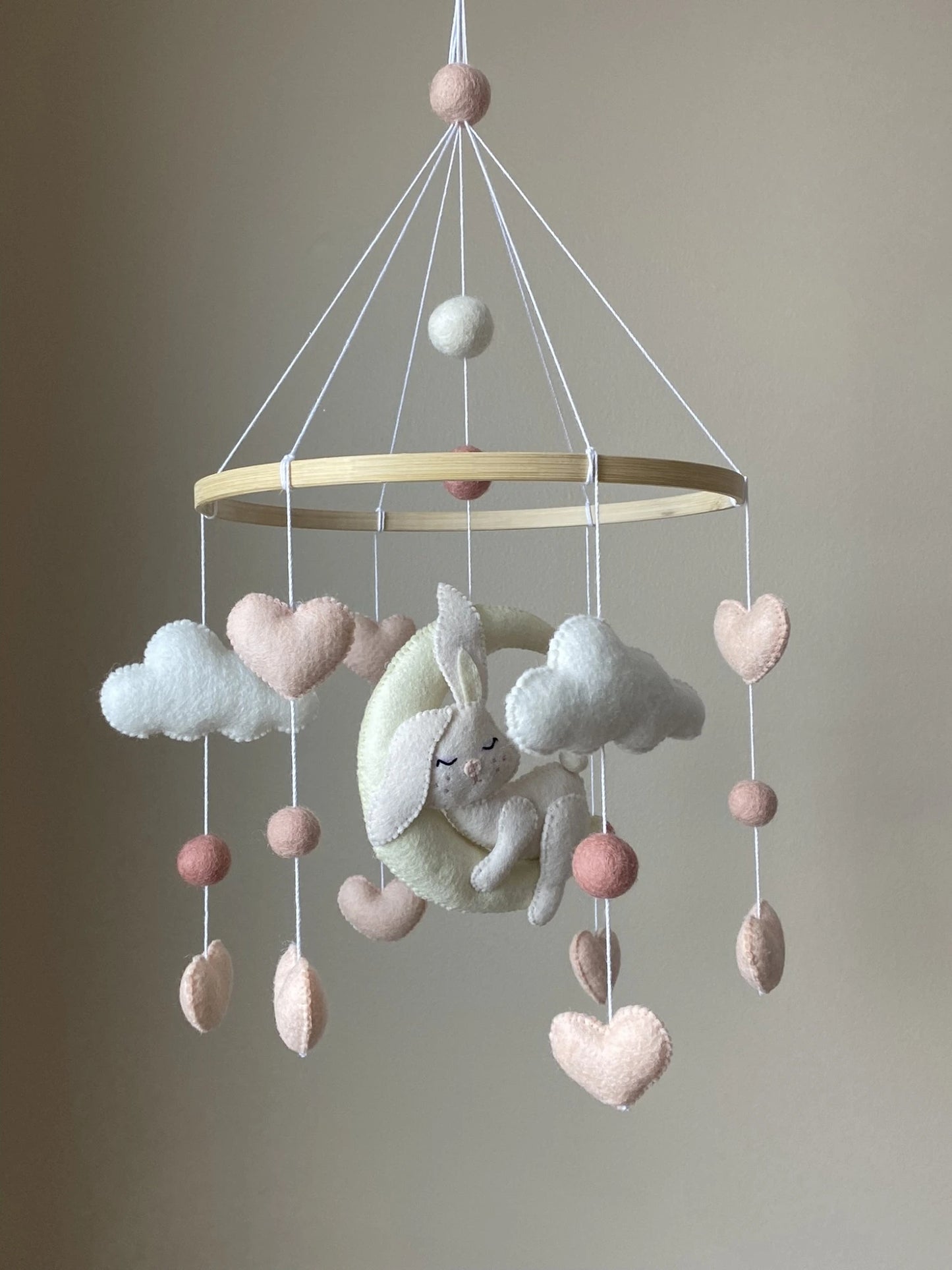 Sleeping bunny on the moon baby mobile
