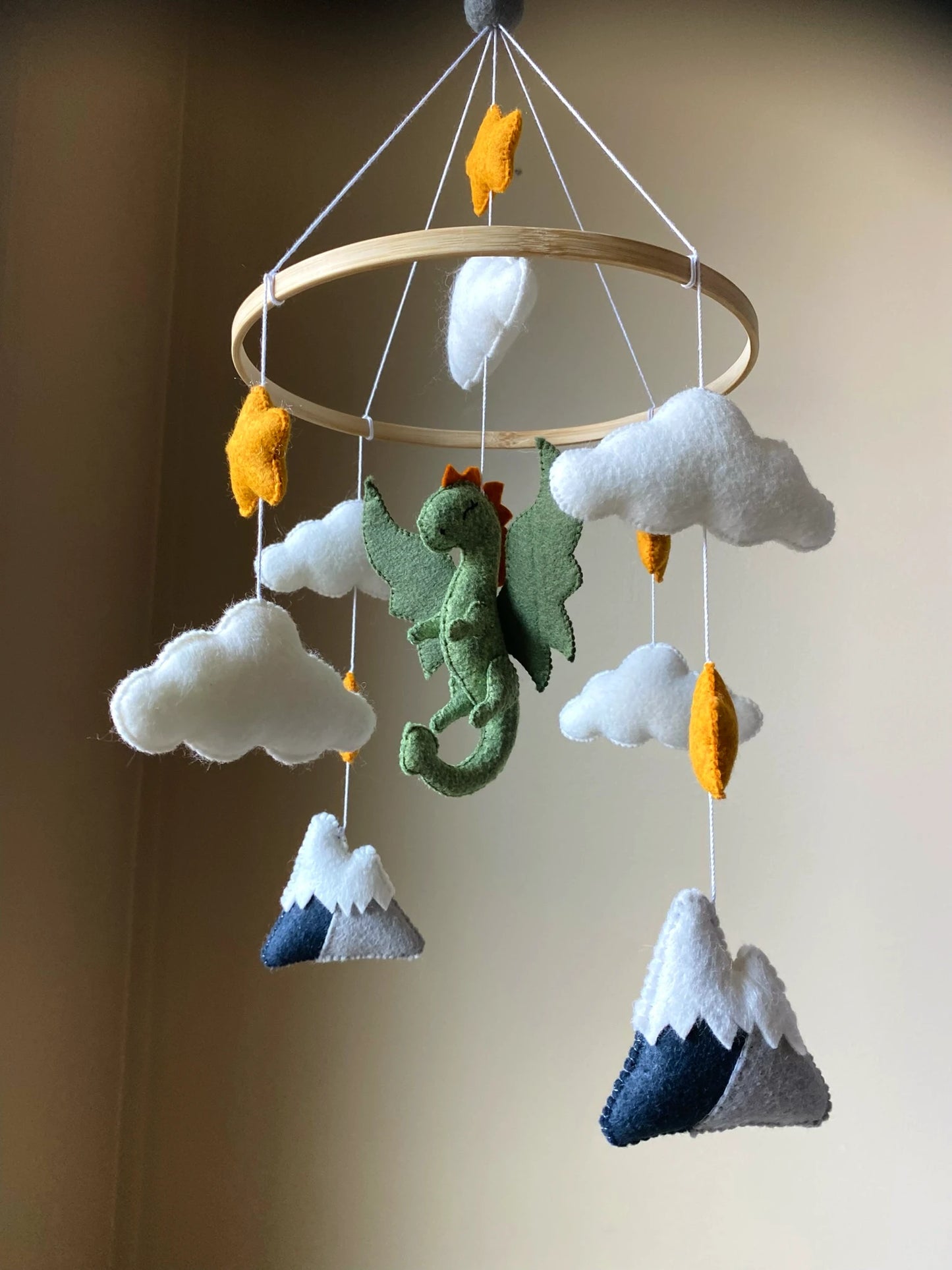 Green dragon crib mobile