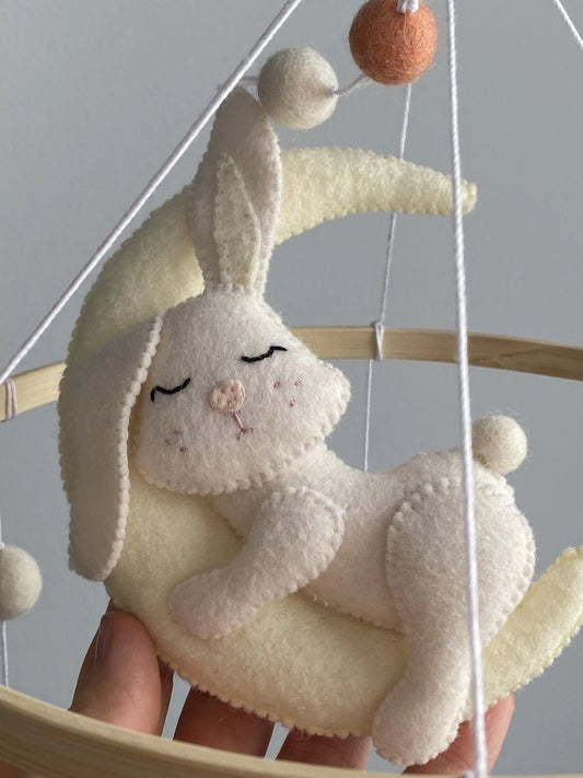 Sleeping bunny on the moon nursery mobile with carrots - 2