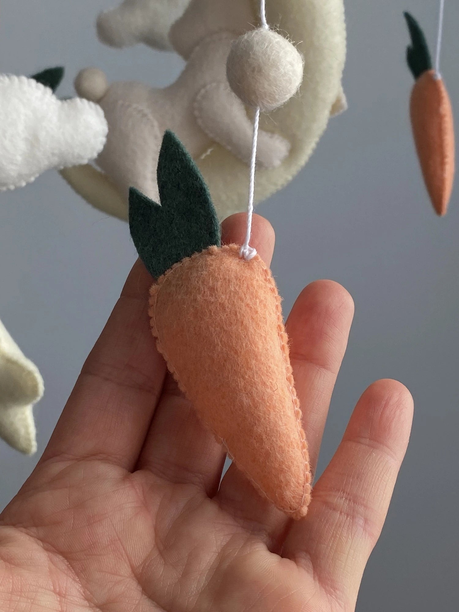 Sleeping bunny on the moon nursery mobile with carrots thumbnail - 3