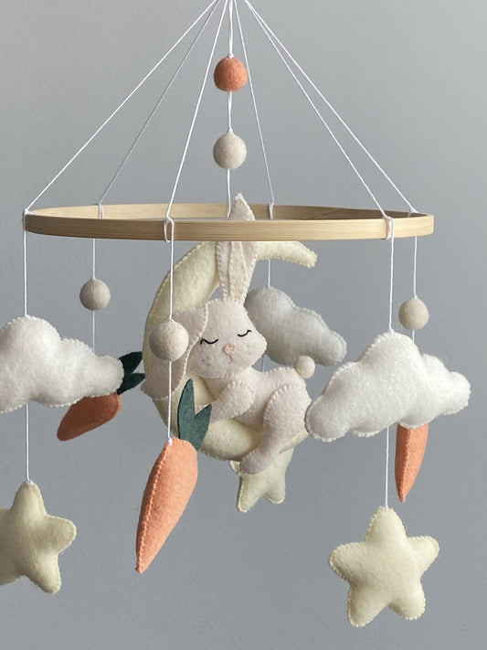Sleeping bunny on the moon nursery mobile with carrots - 1