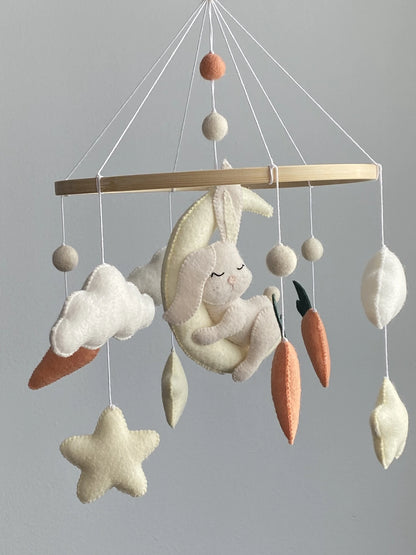 Sleeping bunny on the moon nursery mobile with carrots - 4