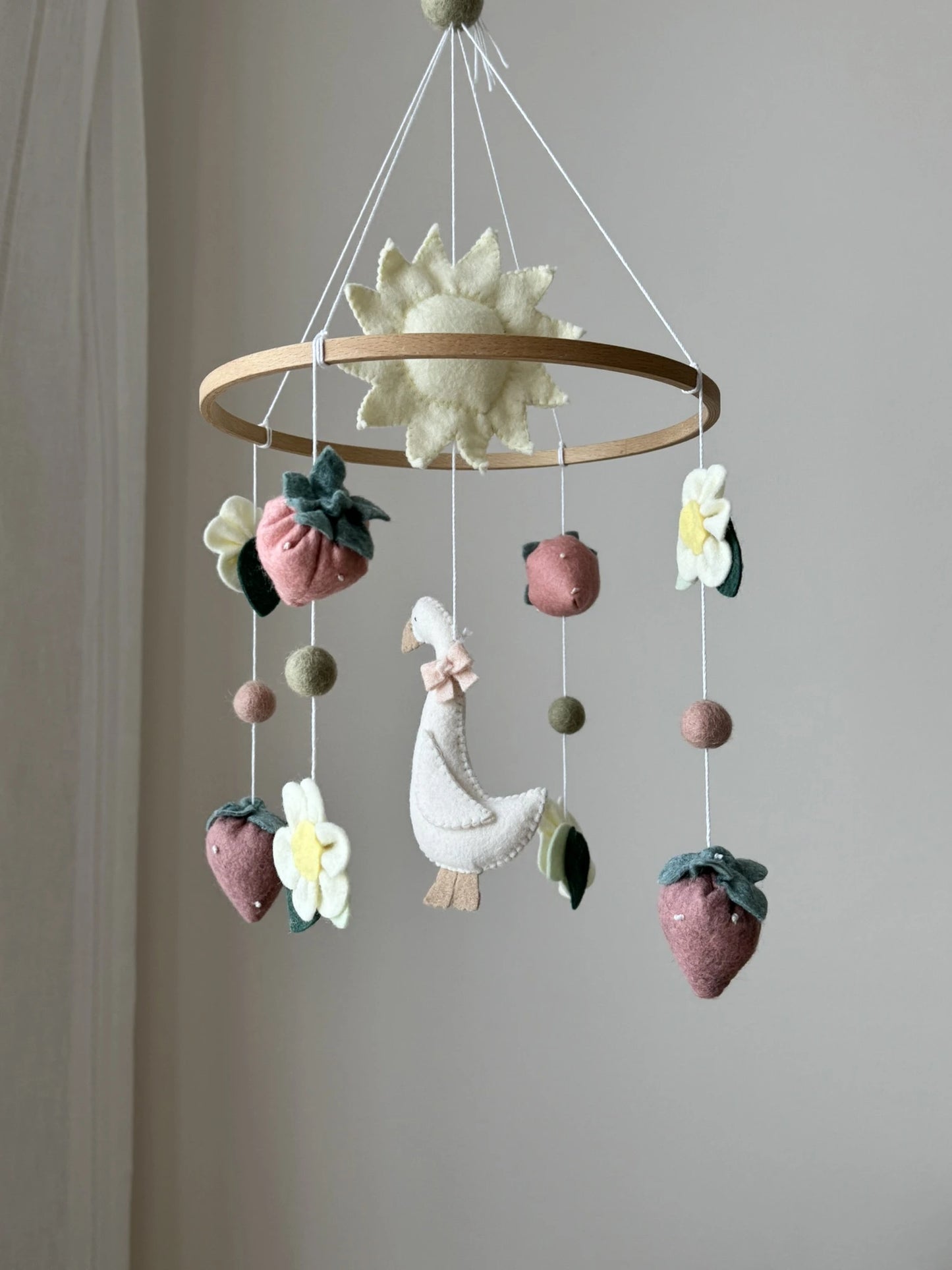 Goose Baby Mobile flower and sun– Farmhouse Felt Nursery Decor