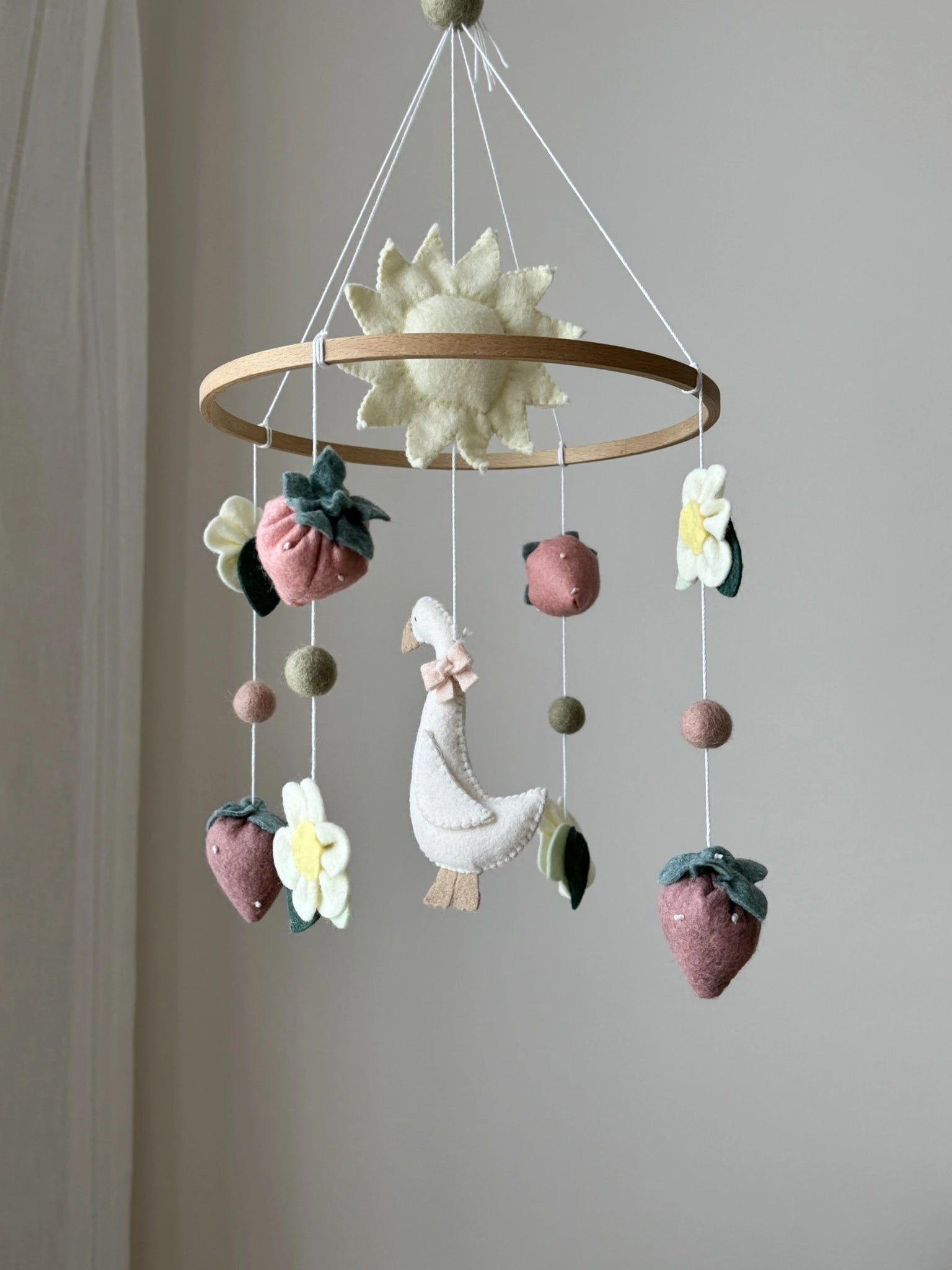 Goose Baby Mobile flower and sun– Farmhouse Felt Nursery Decor thumbnail - 1