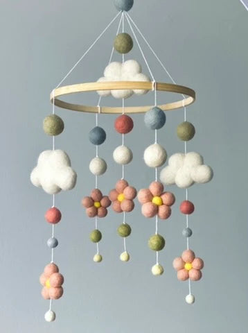 Daisies nursery mobile with clouds - 2