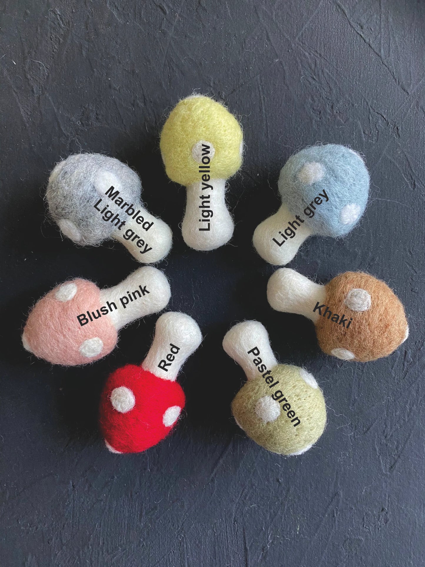 Colorful felt mushrooms