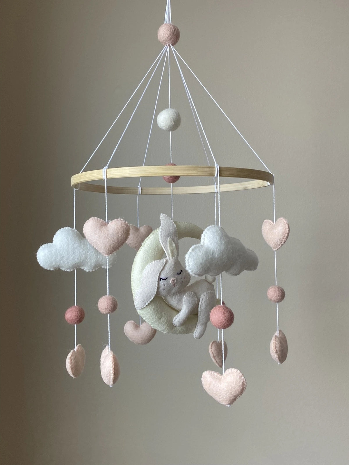 Sleeping Bunny Baby Mobile on the Moon | Neutral Nursery Decor thumbnail - 2