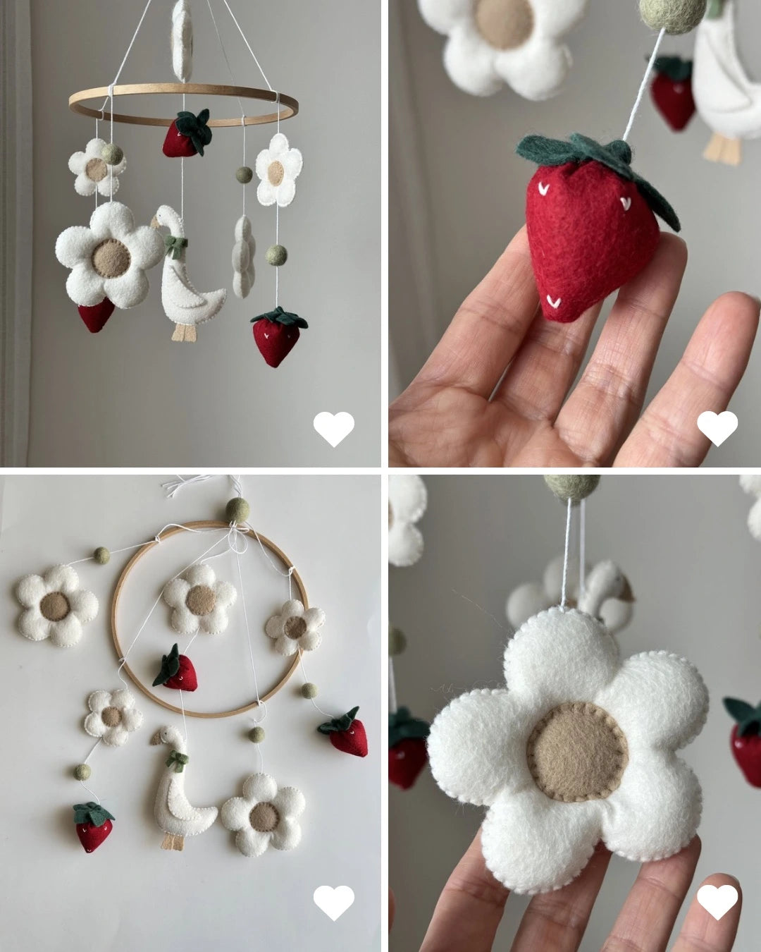 Goose Baby Mobile flower and strawberries – Farmhouse Felt Nursery Decor thumbnail - 2