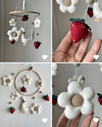 Goose Baby Mobile flower and strawberries – Farmhouse Felt Nursery Decor - 2