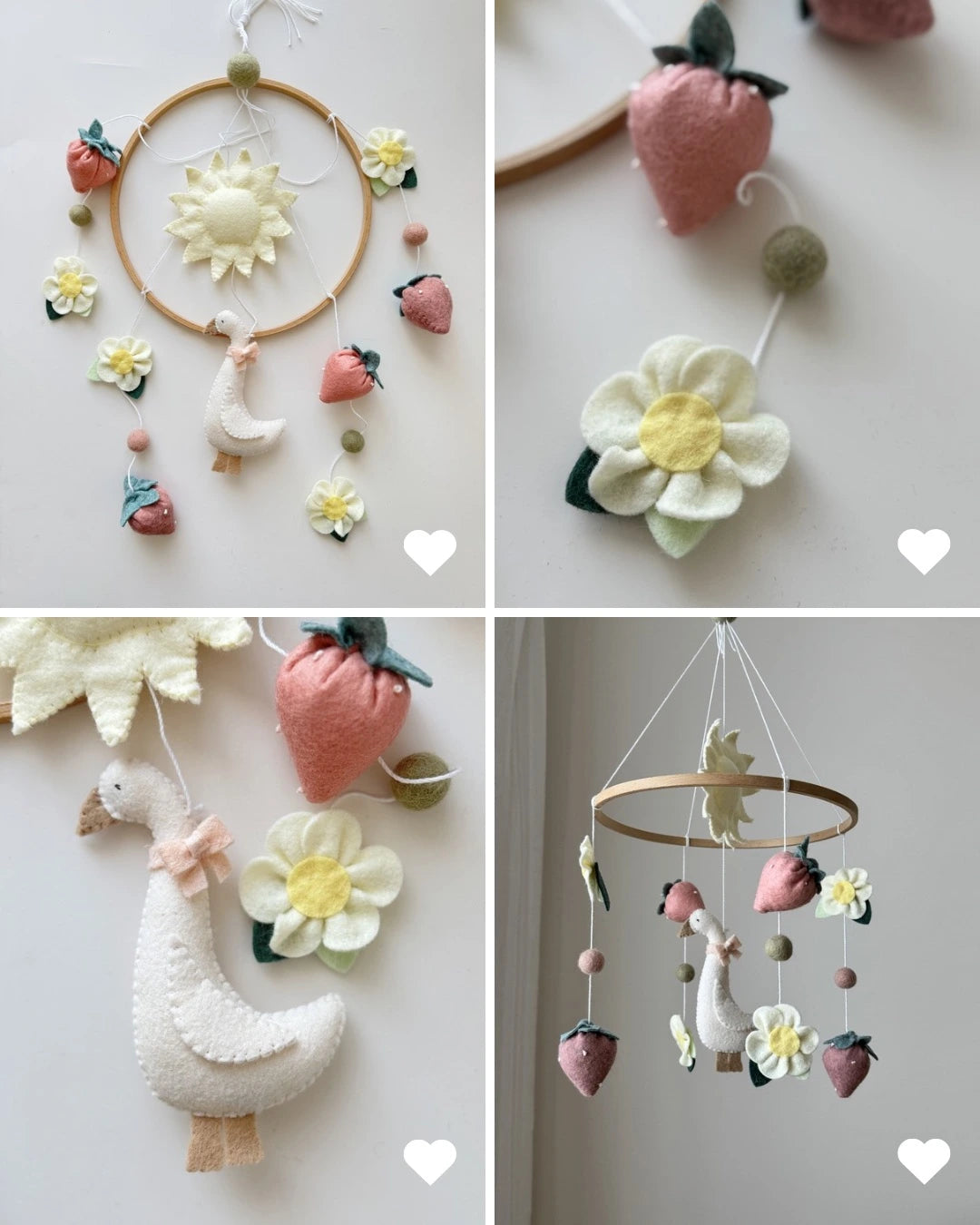 Goose Baby Mobile flower and sun– Farmhouse Felt Nursery Decor thumbnail - 2