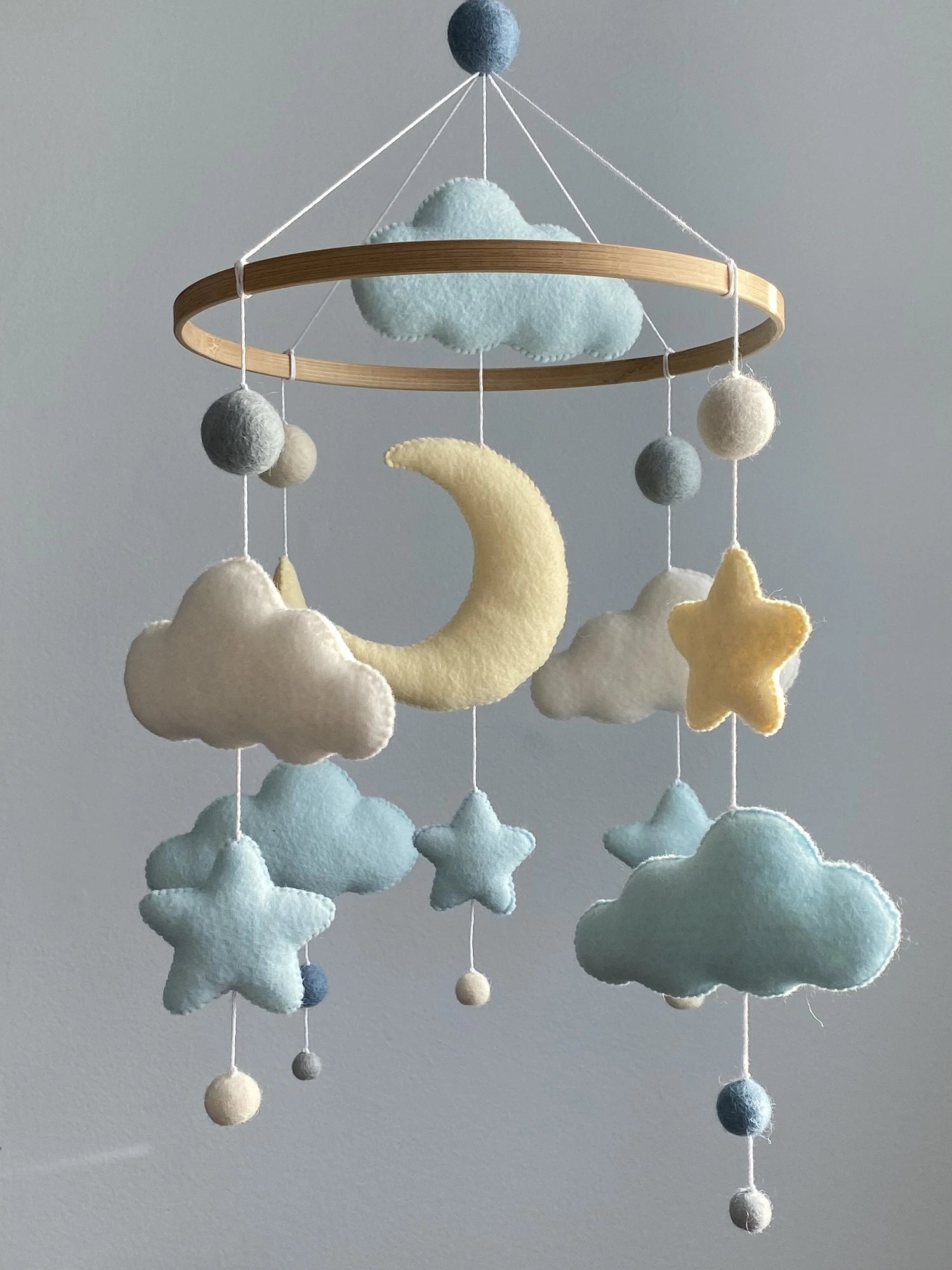 Cloud and Moon Baby Mobile – Handmade Felt Crib Mobile for Neutral Nursery thumbnail - 4