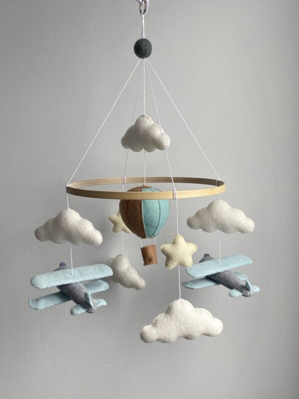 Airplane mobile with clouds, stars, hot air balloon - Image 2