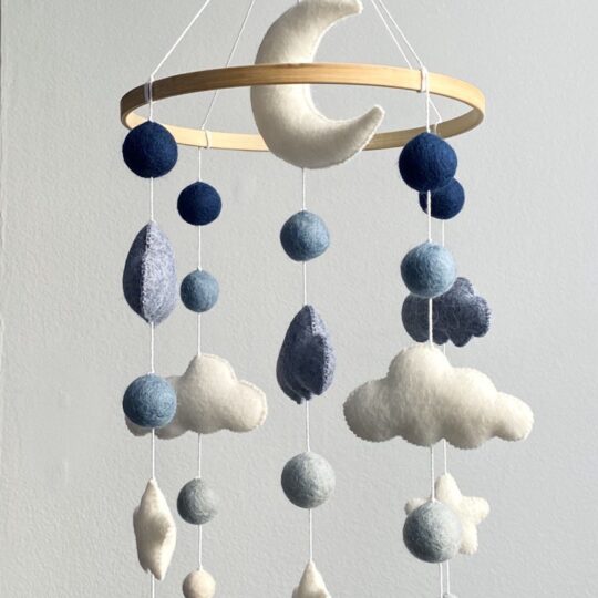 Cloud mobile with blue balls and stars