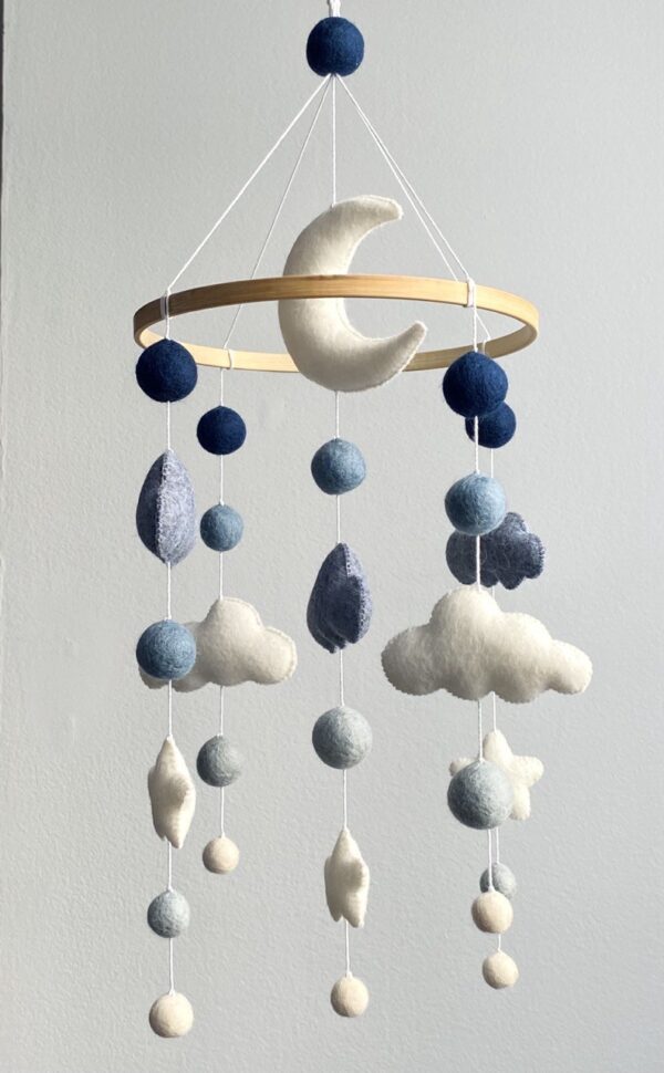 Cloud mobile with blue balls and stars