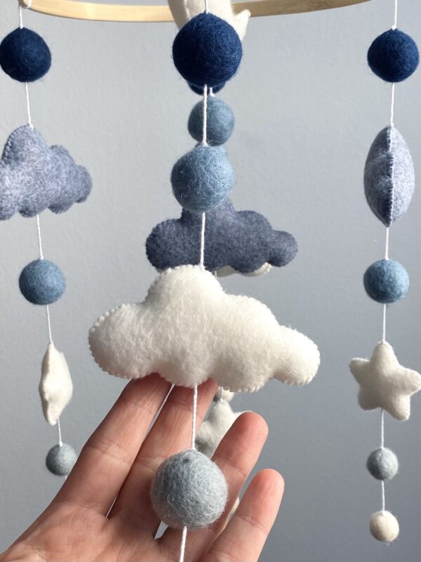 Cloud mobile with blue balls and stars