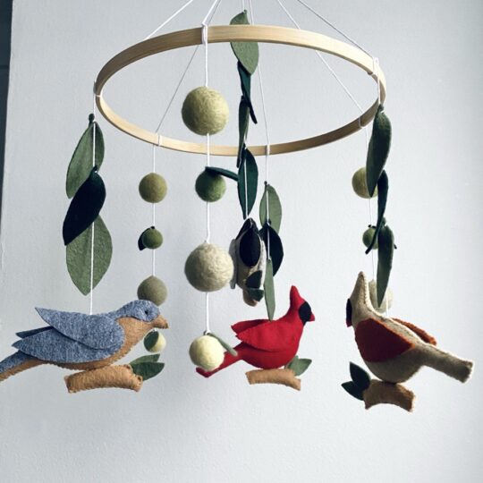 Baby mobile with American woodland birds