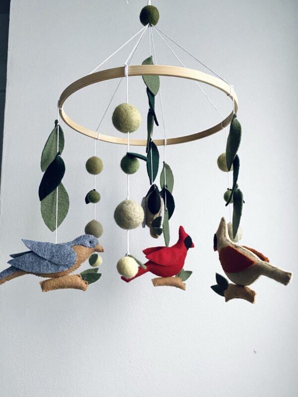 Baby mobile with American woodland birds