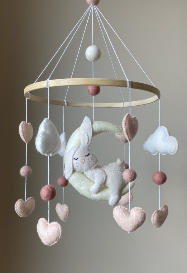 bunny on the moon baby mobile with heart