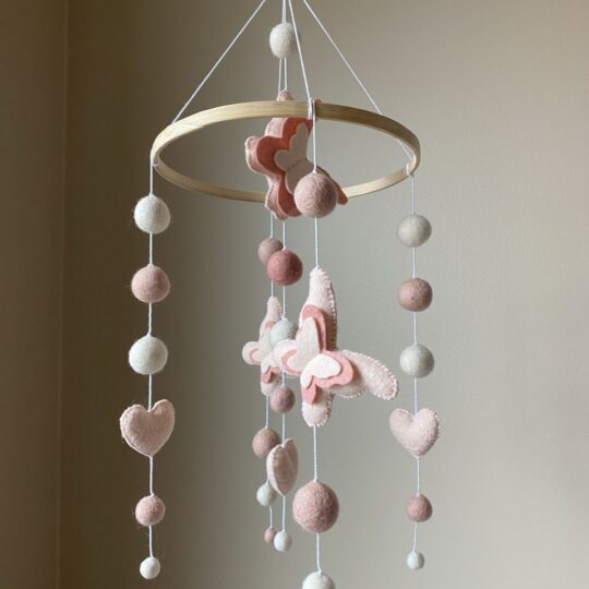 Baby mobile with pink butterflies