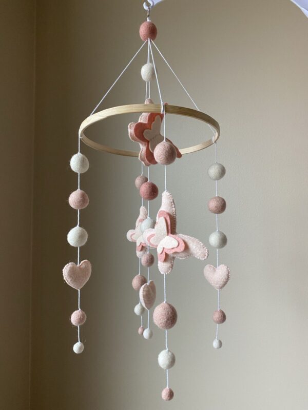 Baby mobile with pink butterflies