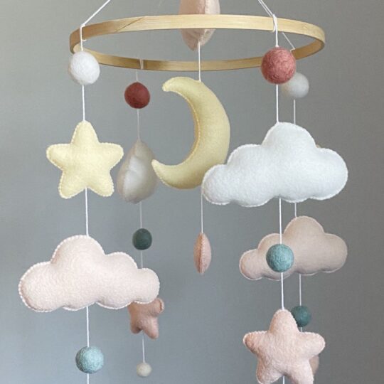 Baby mobile with moon and clouds