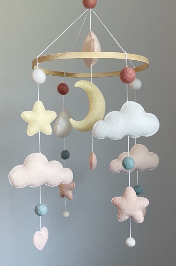 Baby mobile with moon and clouds