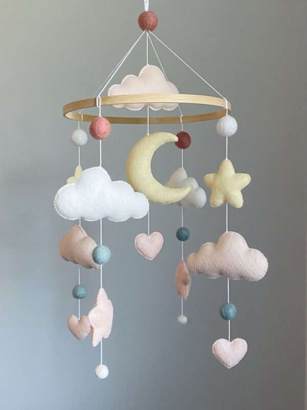 Baby mobile with moon and clouds