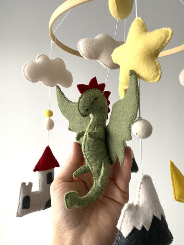 Dragon mobile with castle and crown