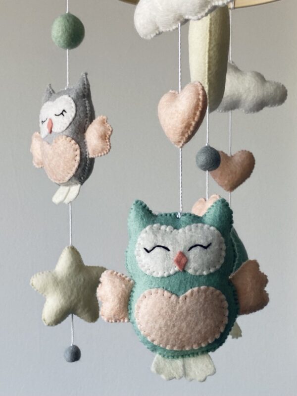 Baby mobile with owls, clouds, star and moon - Image 2