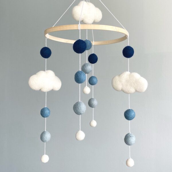 Cute mobile with felt wool balls and clouds - Image 2