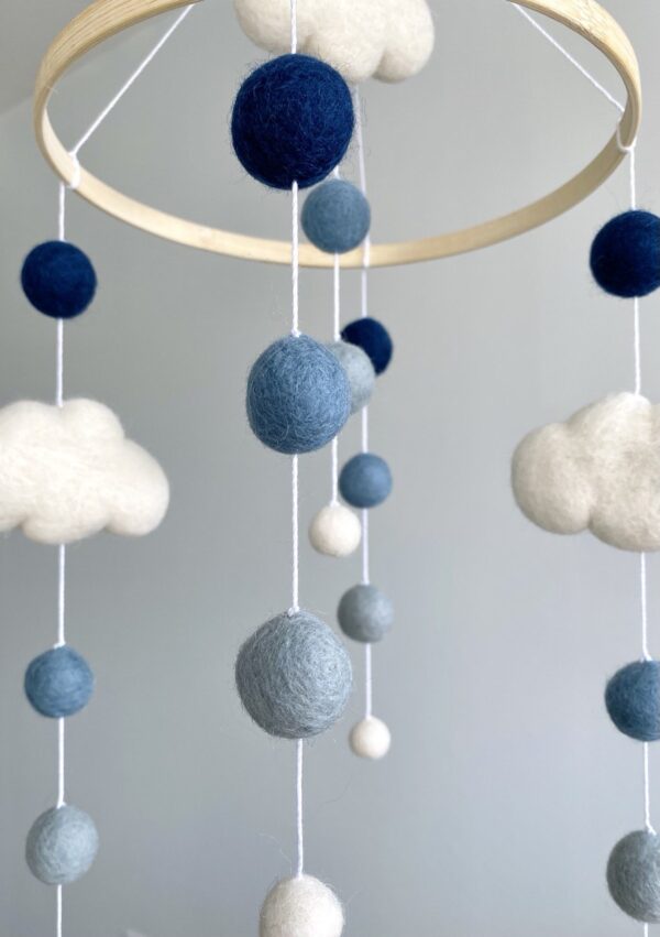 Cute mobile with felt wool balls and clouds - Image 3