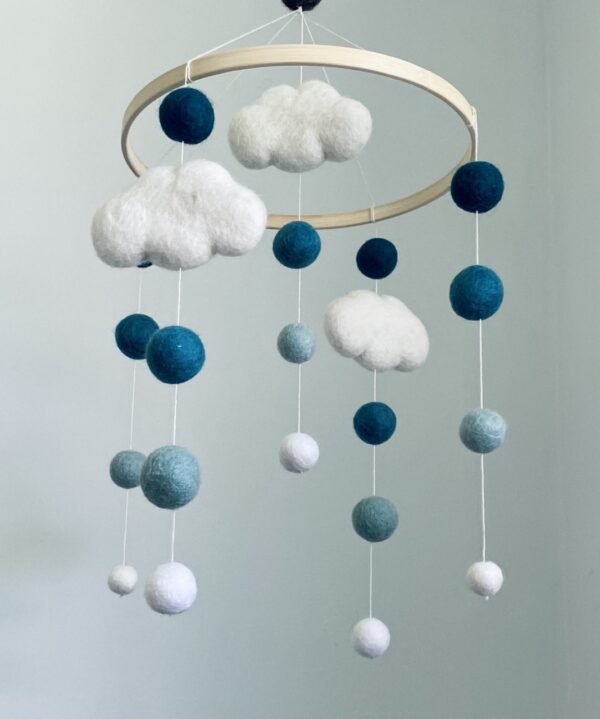 Cute mobile with felt wool balls and clouds - Image 4