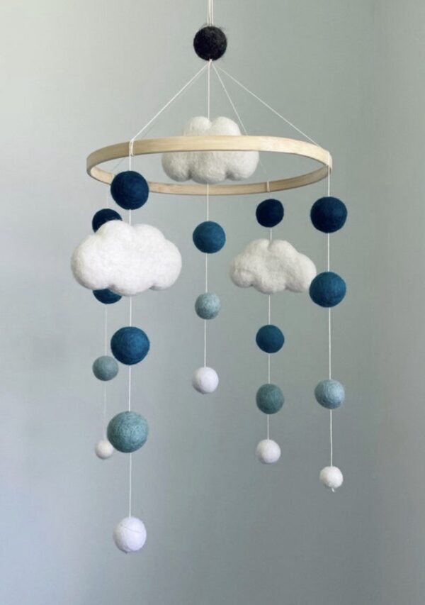 Cute mobile with felt wool balls and clouds - Image 5